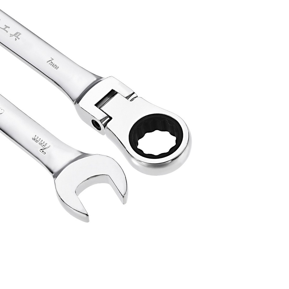 7mm Flex-Head Ratcheting Combination Wrench Metric 72 Teeth 12 Position Box End