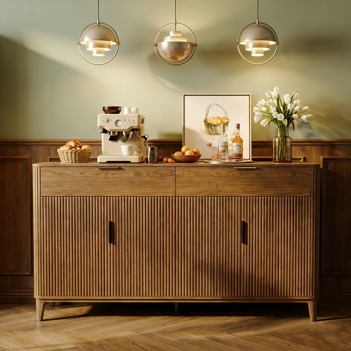 63" Large Buffet Sideboard with Storage, 31" Tall Kitchen Buffet Storage Cabinet gallery