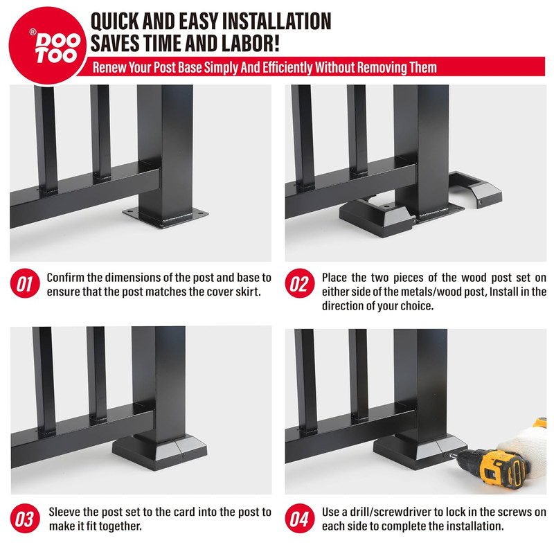 Deck Post Base Covers, Aluminum Post Cover 3"X3", Split Post Base Trim Skirt gallery