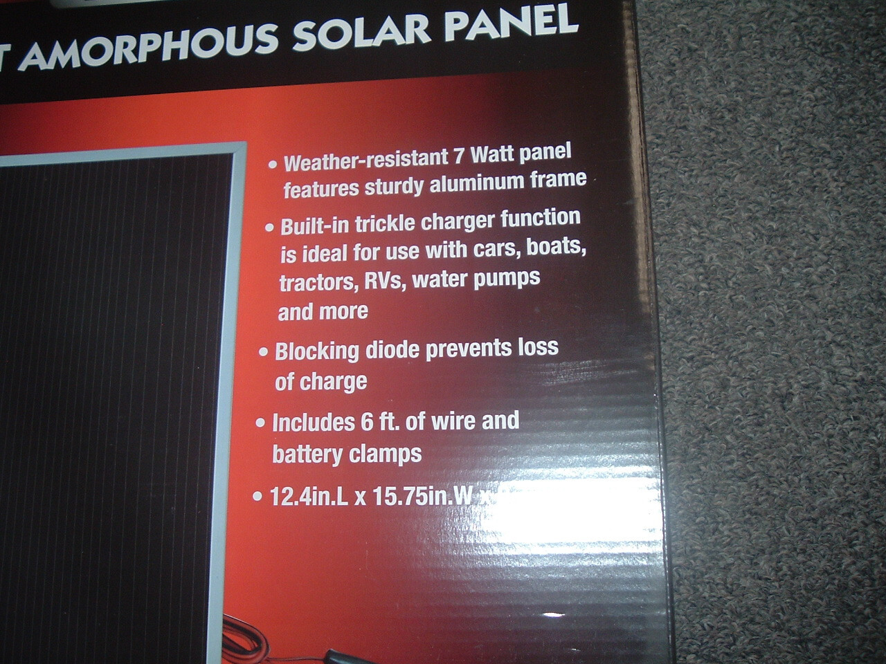 WEL-BILT 7 Watt Amorphous Solar Panel, Battery Clamps, Mounting Kit, For 12 Volt gallery