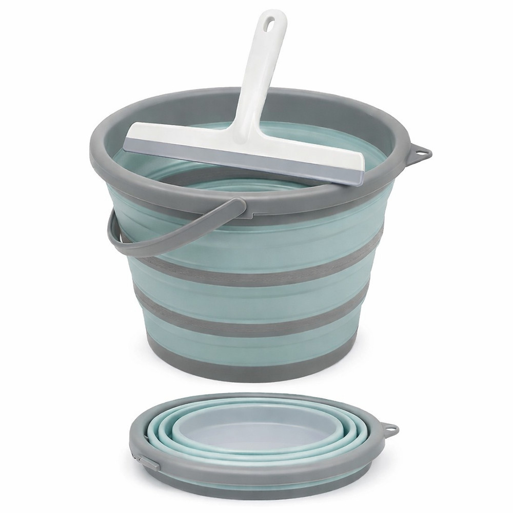 Collapsible Bucket 10L Foldable Cleaning Bucket w/ Handle & Squeegee Portable