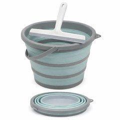 Collapsible Bucket 10L Foldable Cleaning Bucket w/ Handle & Squeegee Portable