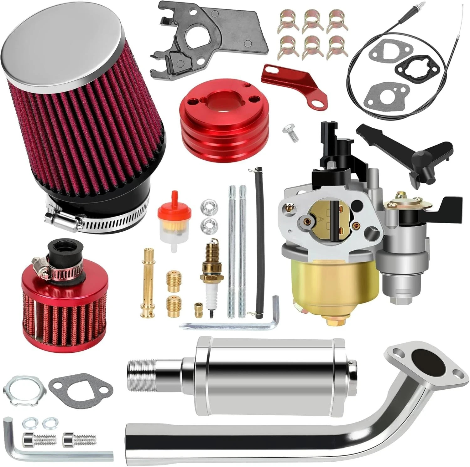 212cc Racing Carburetor Exhaust Header Muffler Stage 2 Kit for Predator a-red gallery