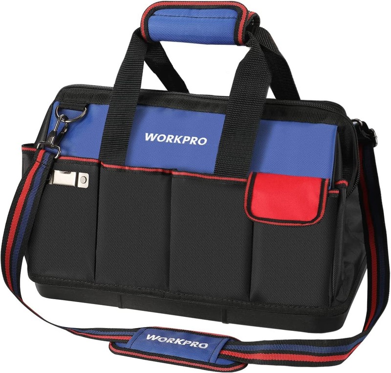 WORKPRO 18" Tool Bag Zipper Top Tool Organizer Case Wide Mouth Open Black/Blue gallery