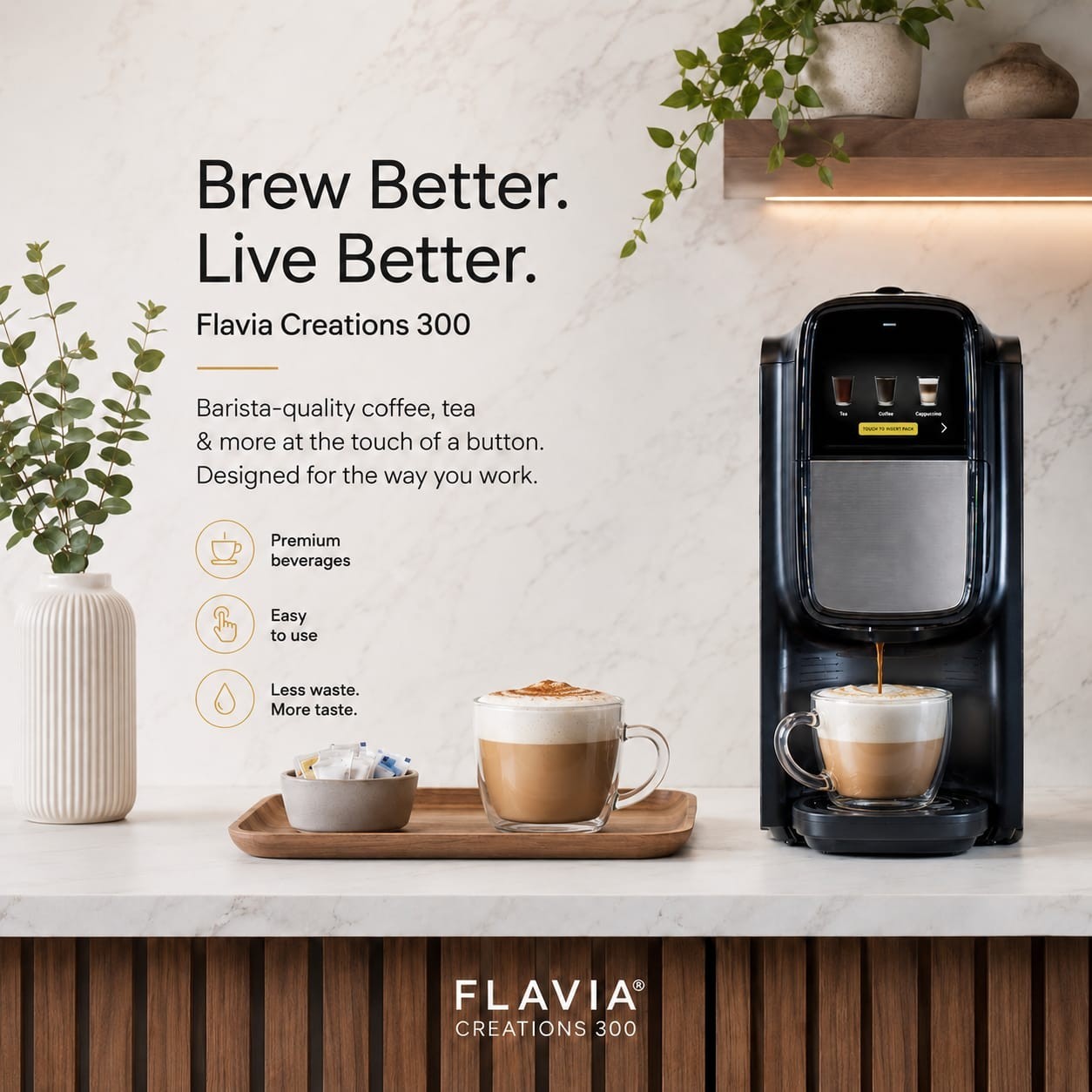 Flavia Creation 300 Pod Coffee Machine, Digital Control, Black/Silver, Tea gallery