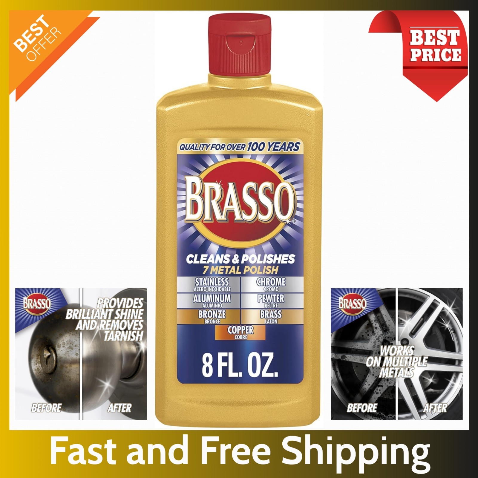 8 oz Brasso Multi-Purpose Metal Polish – Cream for Brass, Copper, Chrome & More. gallery