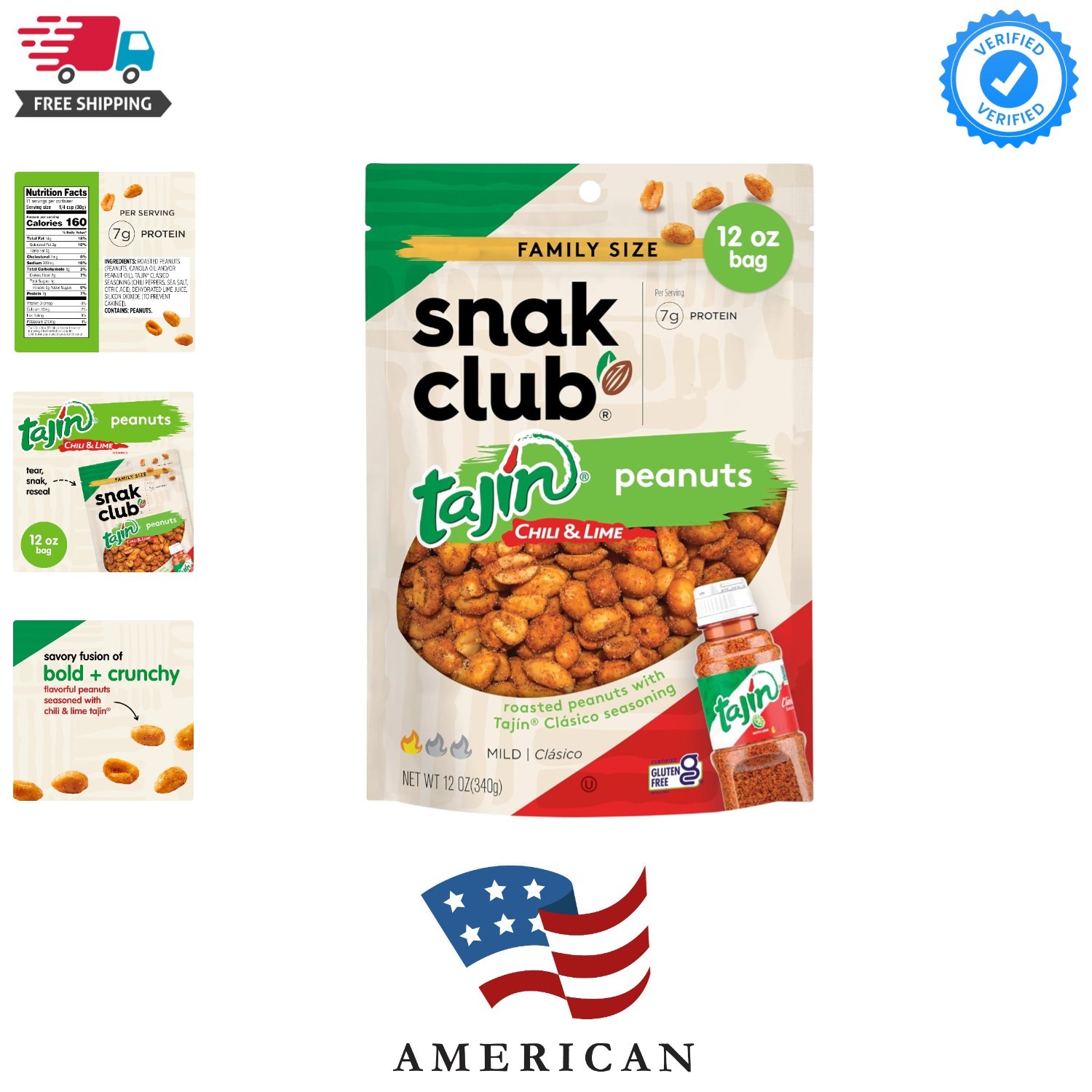 Tajin Peanuts, Roasted Nuts with Chili and Lime Seasoning, Mild, 12 oz Reseal... gallery