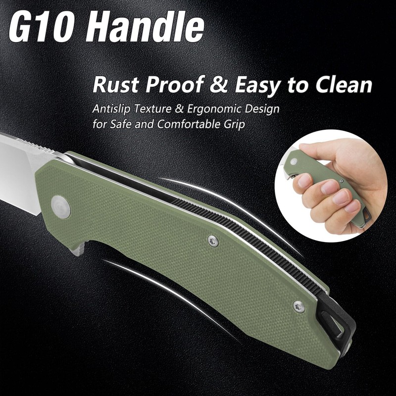 FLISSA Green/Brown Folding Pocket Tactical Knife G10 Handle D2 Blades Liner Lock gallery