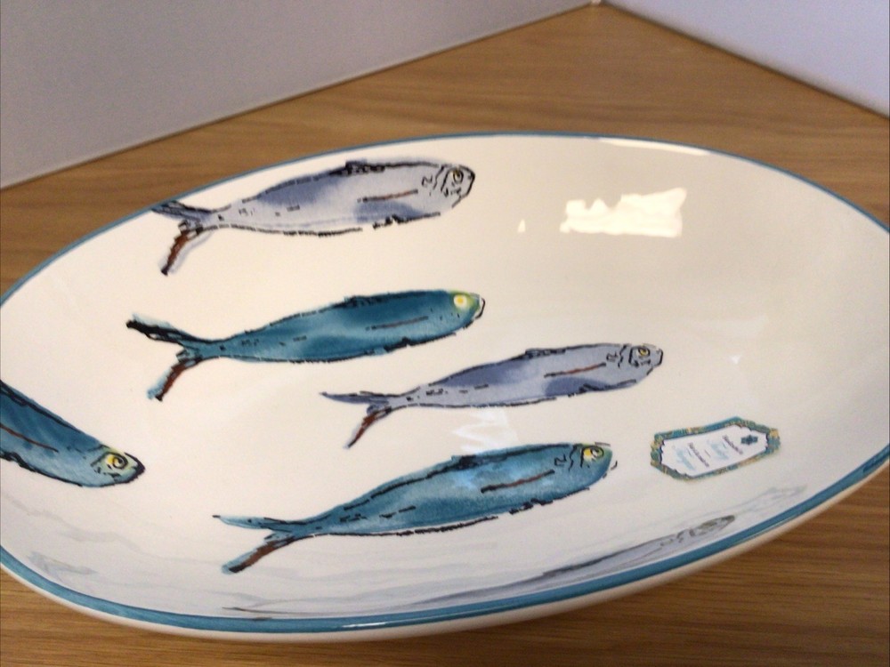 Papart Oval Serving Deep Dish Blue Fish 13” L X 9”w X3” D