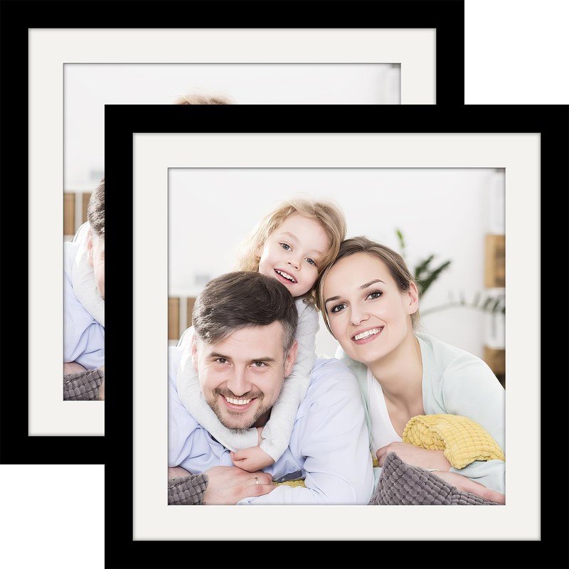 10x10 Picture Frames - 2 Pack Solid Wood Black for Wall Mount & Tabletop Display gallery