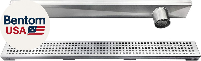 24-Inch Offset Side Outlet Linear Shower Drain with Quadrato Pattern Grate Cover gallery