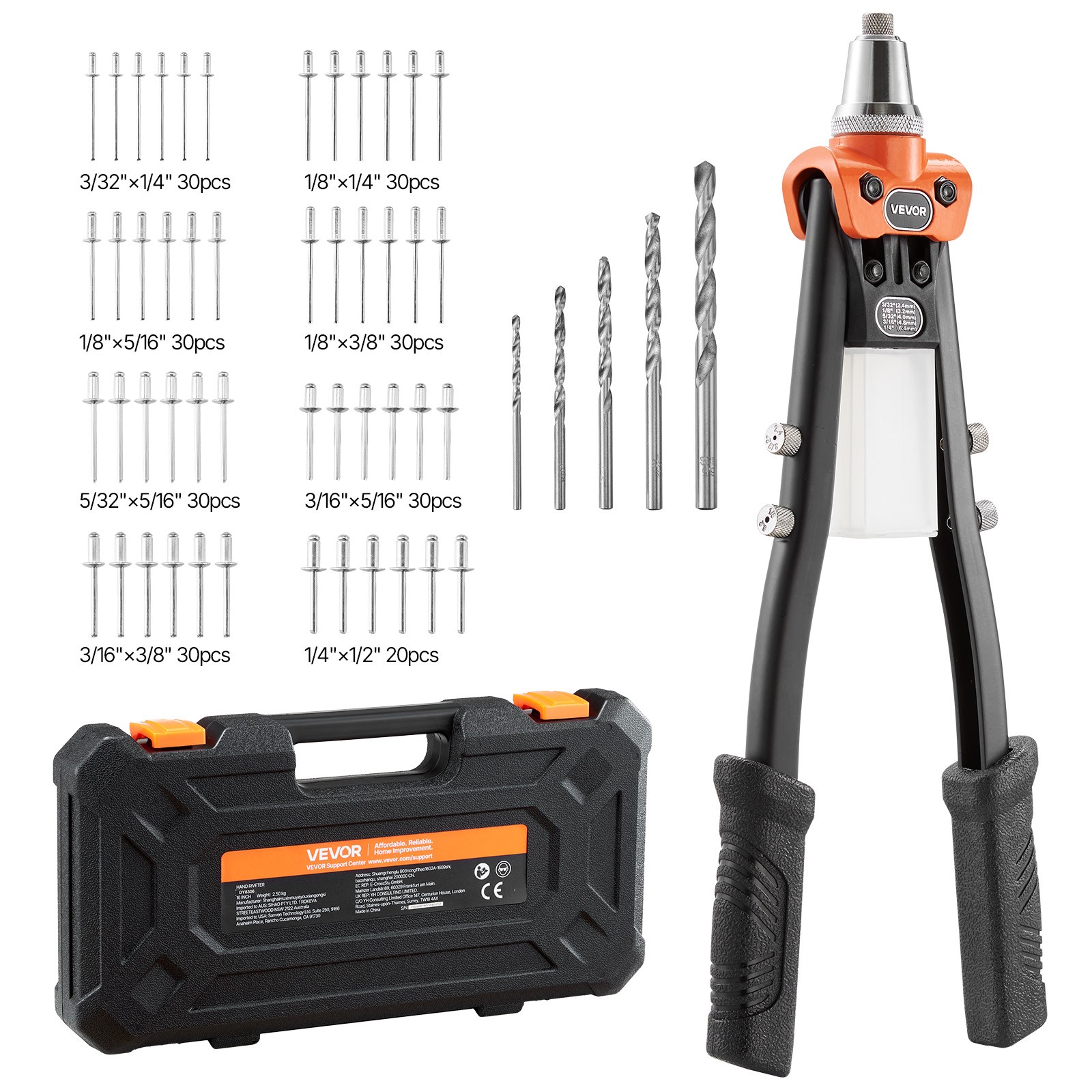 VEVOR Pop Rivet Gun Kit Single Hand Riveter with 230 Blind Rivets for Metal gallery