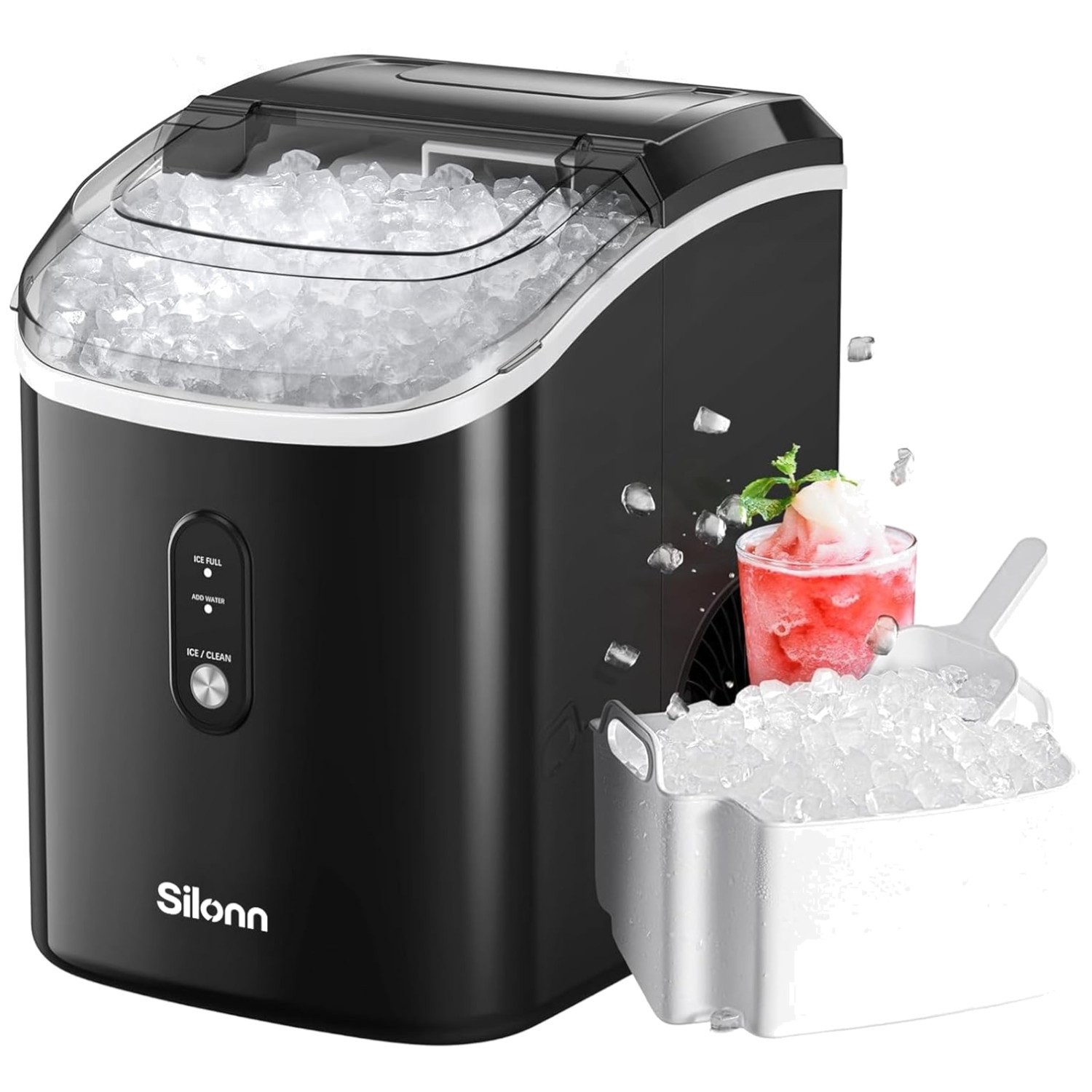 Chewable Pellet Ice Machine - 33lbs/24H, Self-Clean Function gallery