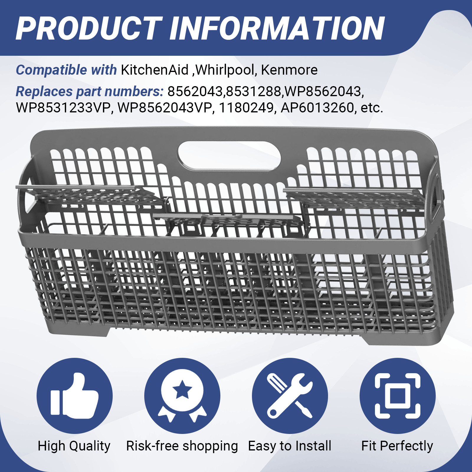 Dishwasher Silverware Basket WP8562043 Replacement for Whirlpool 8531233 gallery
