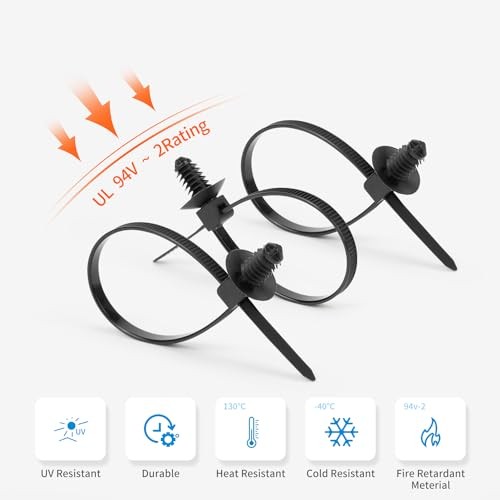 Automotive Installation Push Mount Cable Zip Ties Assorted Sizes, 110 PCS Black gallery