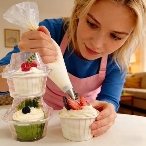 100 Pack Stackable Plastic Cupcake Containers - Deep Dome Holders & Carriers gallery