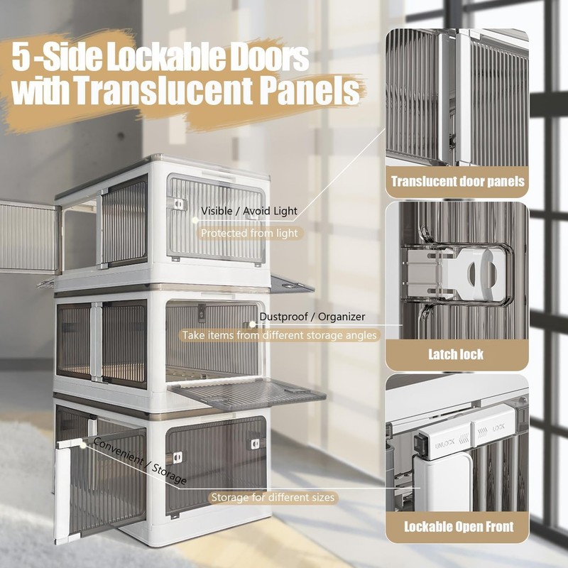 Stackable Storage Bins with Doors - 3 Tier 80Qt Each Plastic Collapsible Stor... gallery