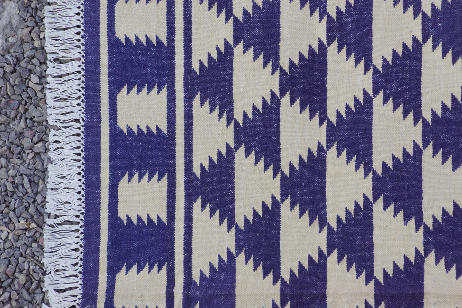 Rugmoda Cotton Blue & Ivory Geometric Zigzag Rug 3x5 ft for Living Room Bedroom gallery