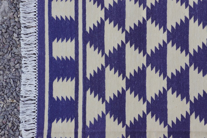 Rugmoda Cotton Blue & Ivory Geometric Zigzag Rug 3x5 ft for Living Room Bedroom gallery