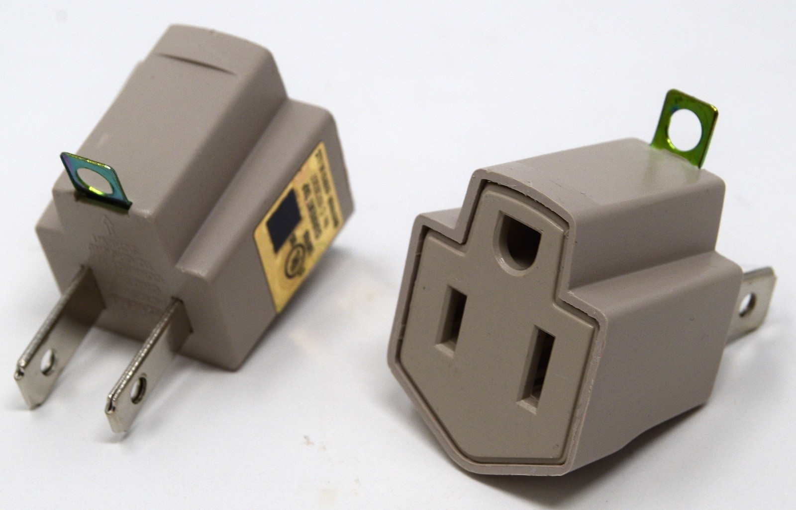 2 Pack 3 to 2 prong AC Polarized Grounding AC Power Plug Adapter UL RATED GRAY gallery