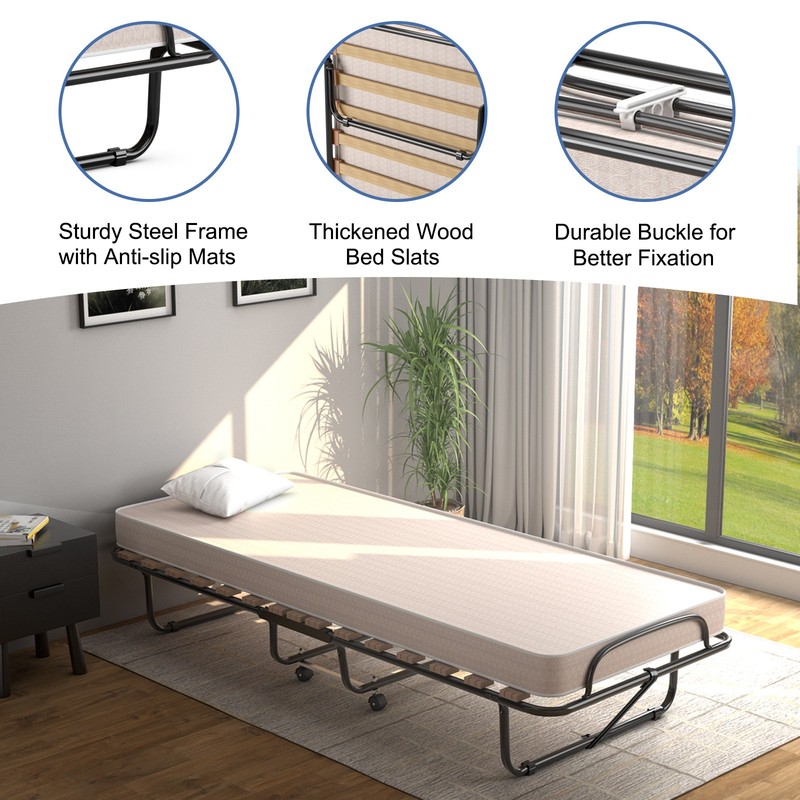 Portable Folding Bed with Memory Foam Mattress Rollaway Cot Made in Italy gallery
