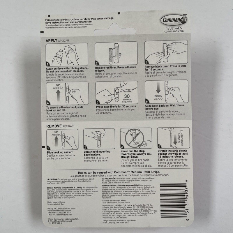 Command Wall Hooks Damage Free 6 Hooks Holds 3 Lbs Medium White 17001-6ES gallery