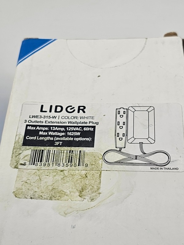 LIDER Flat-Face 3 Outlets Extension Wallplate Plug 125VAC 60Hz 3ft LWE3-315-W gallery