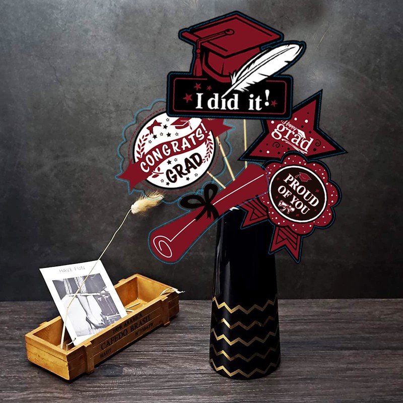 24 PCS Graduation Decorations Maroon Black 2025 Sticks Table Toppers Burgundy gallery