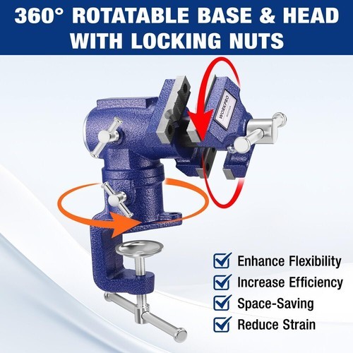 WORKPRO Portable Dual Jaws Table Vises 2.5"&1.5" 360° Swivel Clamp-On Bench Vise gallery