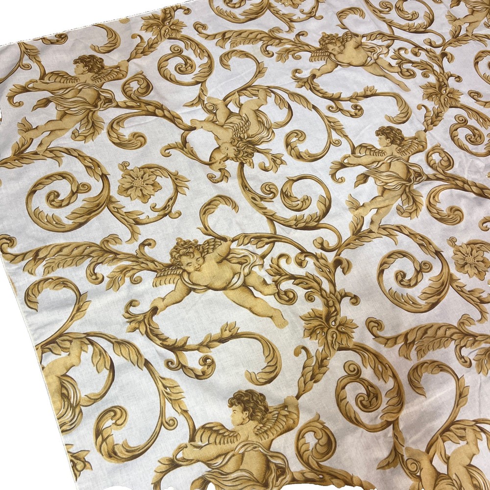 Vintage 90s Cherub Tablecloth Rectangle Whimsygoth Celestial White & Gold 58x83”