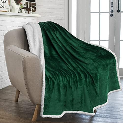 PAVILIA Plush Sherpa Fleece Throw Blanket Emerald Green | Soft, Warm, Fuzzy Dark gallery