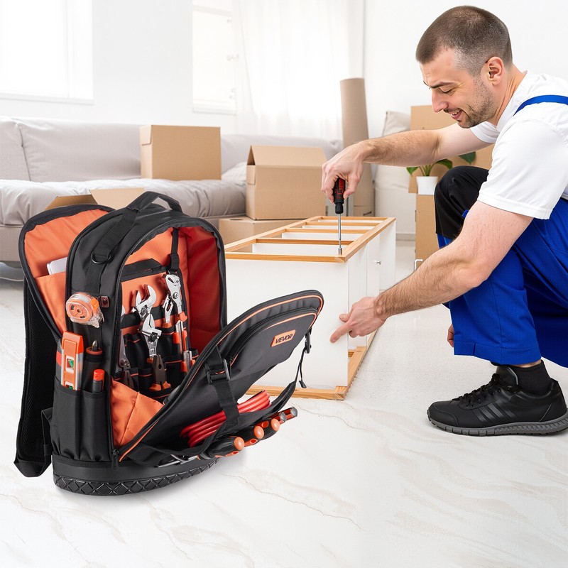 VEVOR Tool Backpack 65 Pockets Tear-resistant Jobsite Backpack for Electrician gallery