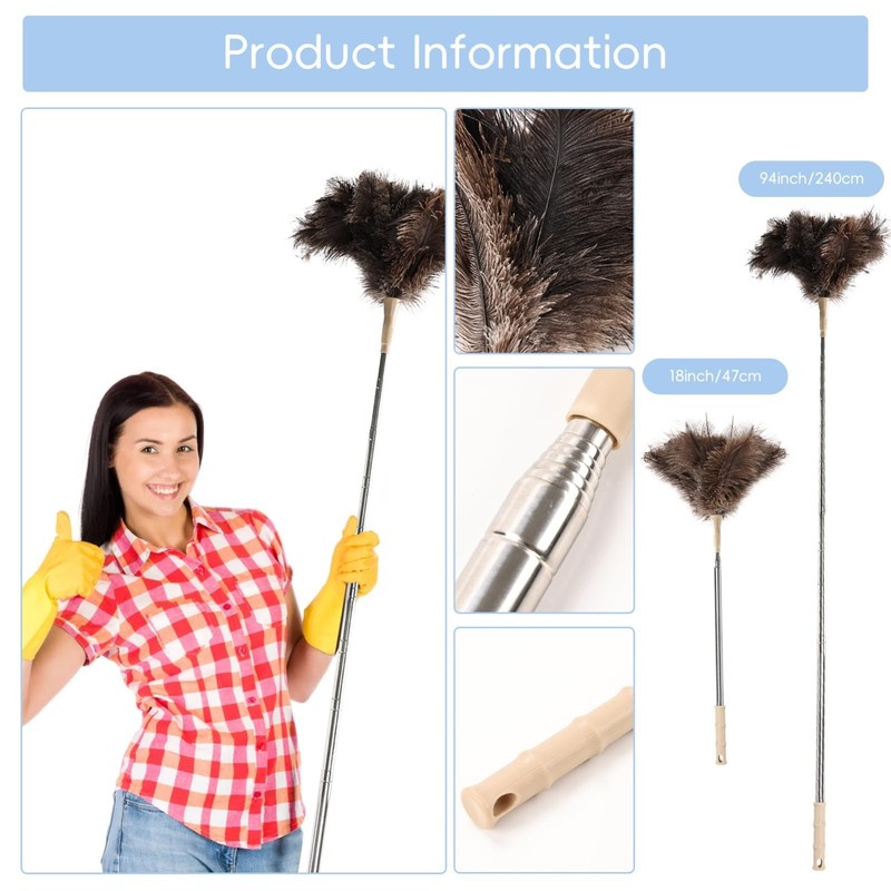 Fluffy Ostrich Feather Duster, Extendable 27-94 Inches, Ceiling Cleaner, Brown gallery