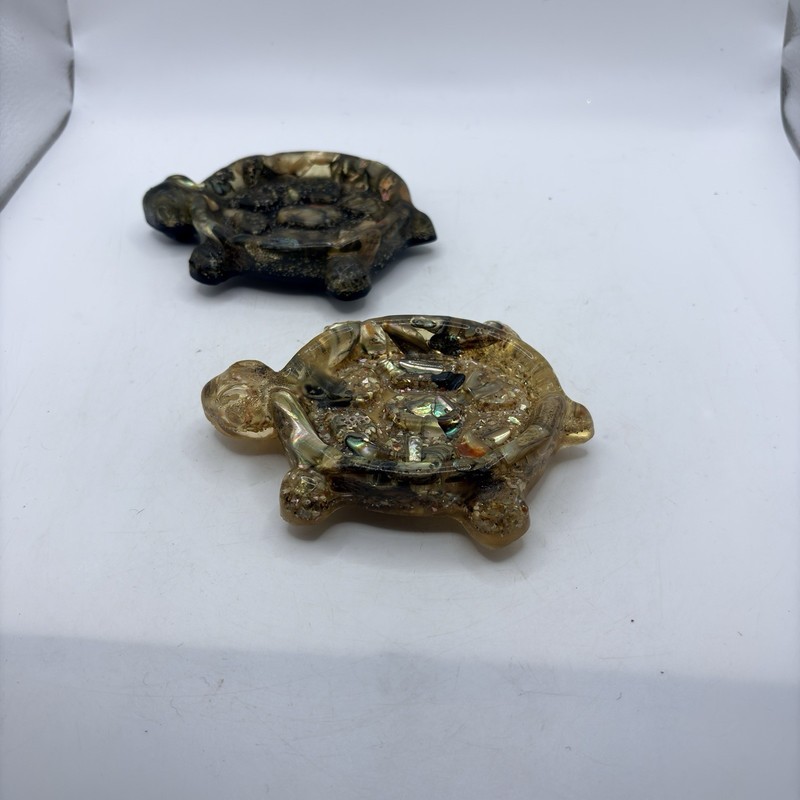 Acrylic Turtle Abalone Shell Trinket Soap Dish Pin Tray Vintage Set Of 2 5" gallery