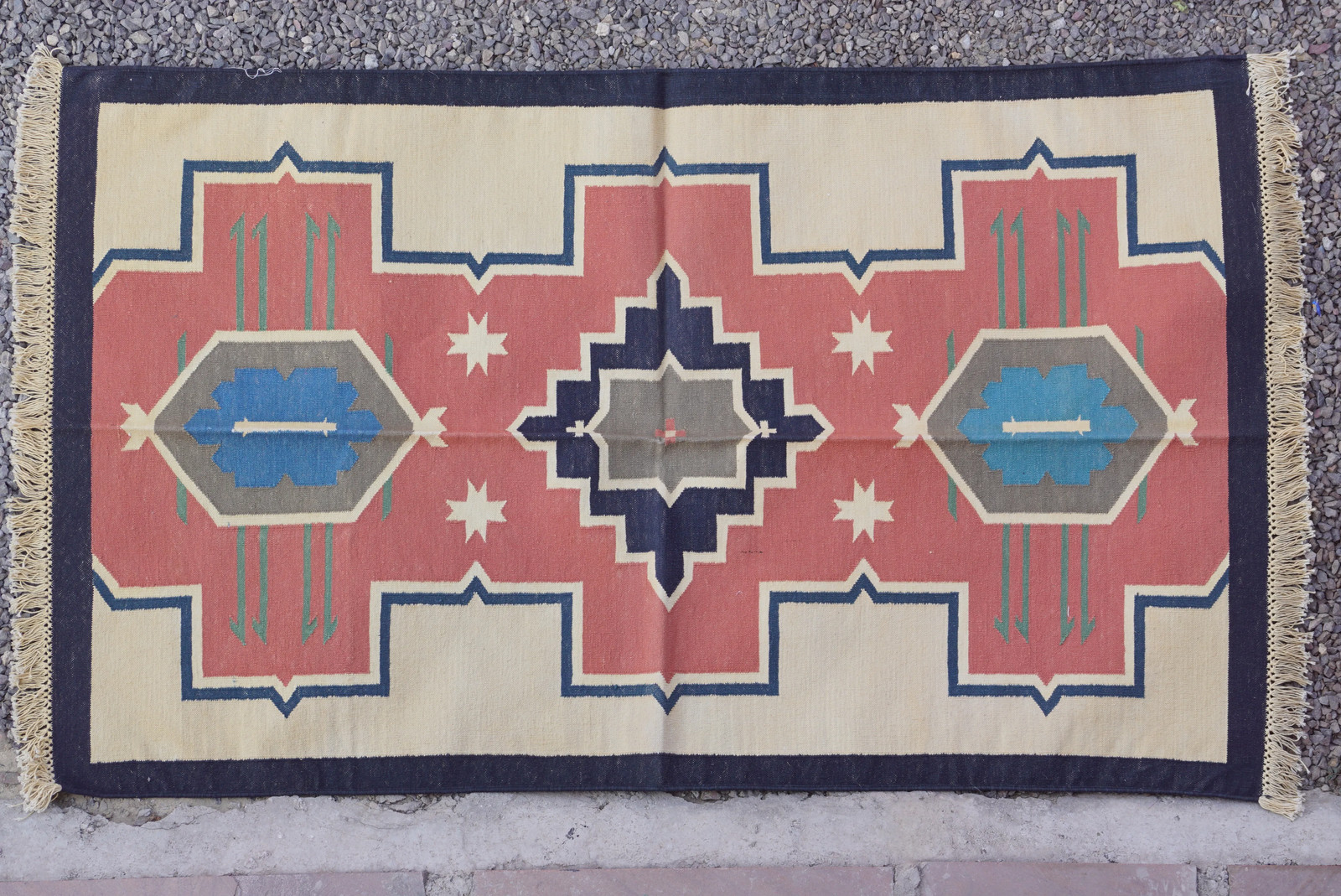 Rugmoda Cotton Southwestern Geometric 3x5 ft Blue Red Area Rug for Living Room gallery