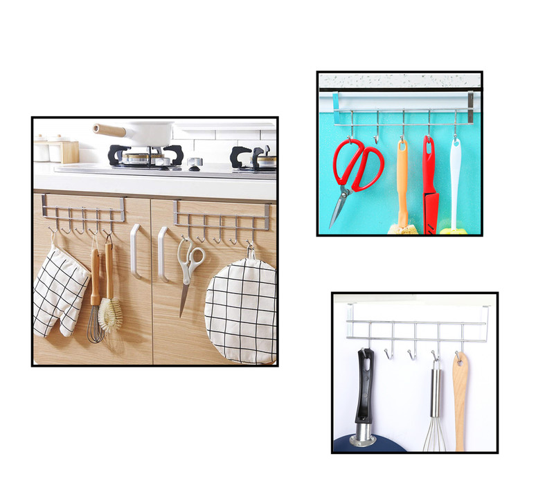 Kitchen Cabinet Rack Hook Cloth Storage Hanger Bathroom Towel Door Metal 5 Hooks gallery