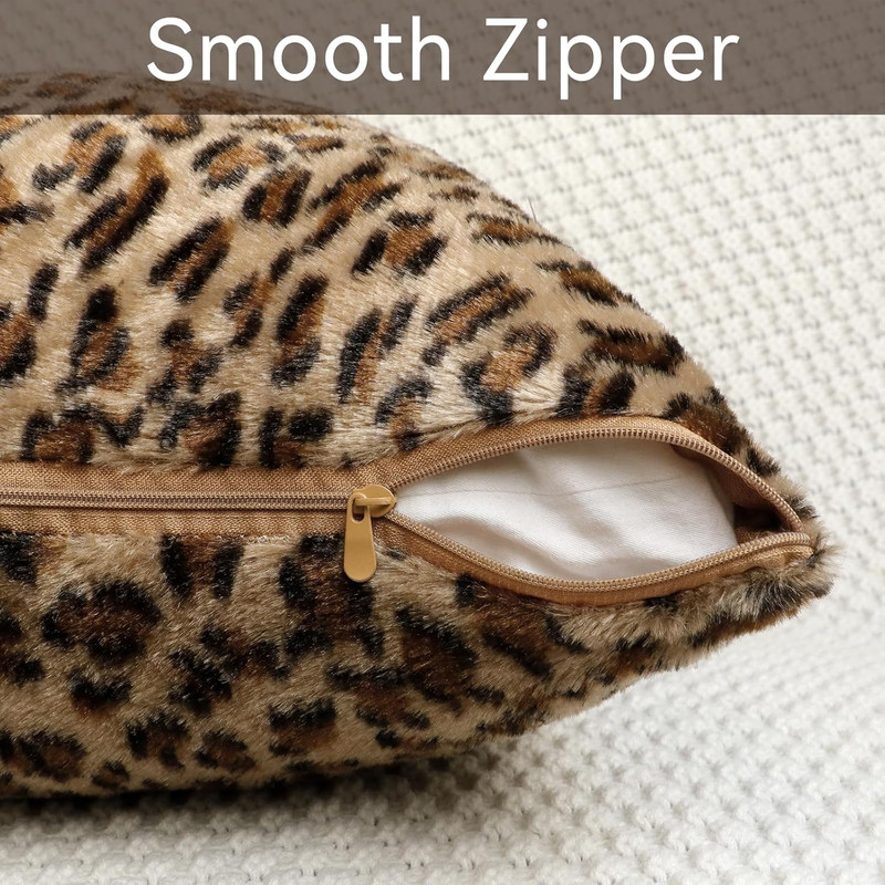 Faylapa 4 Pack Soft Plush Leopard Print Pillow Covers,Animal Theme Print Faux Fu gallery
