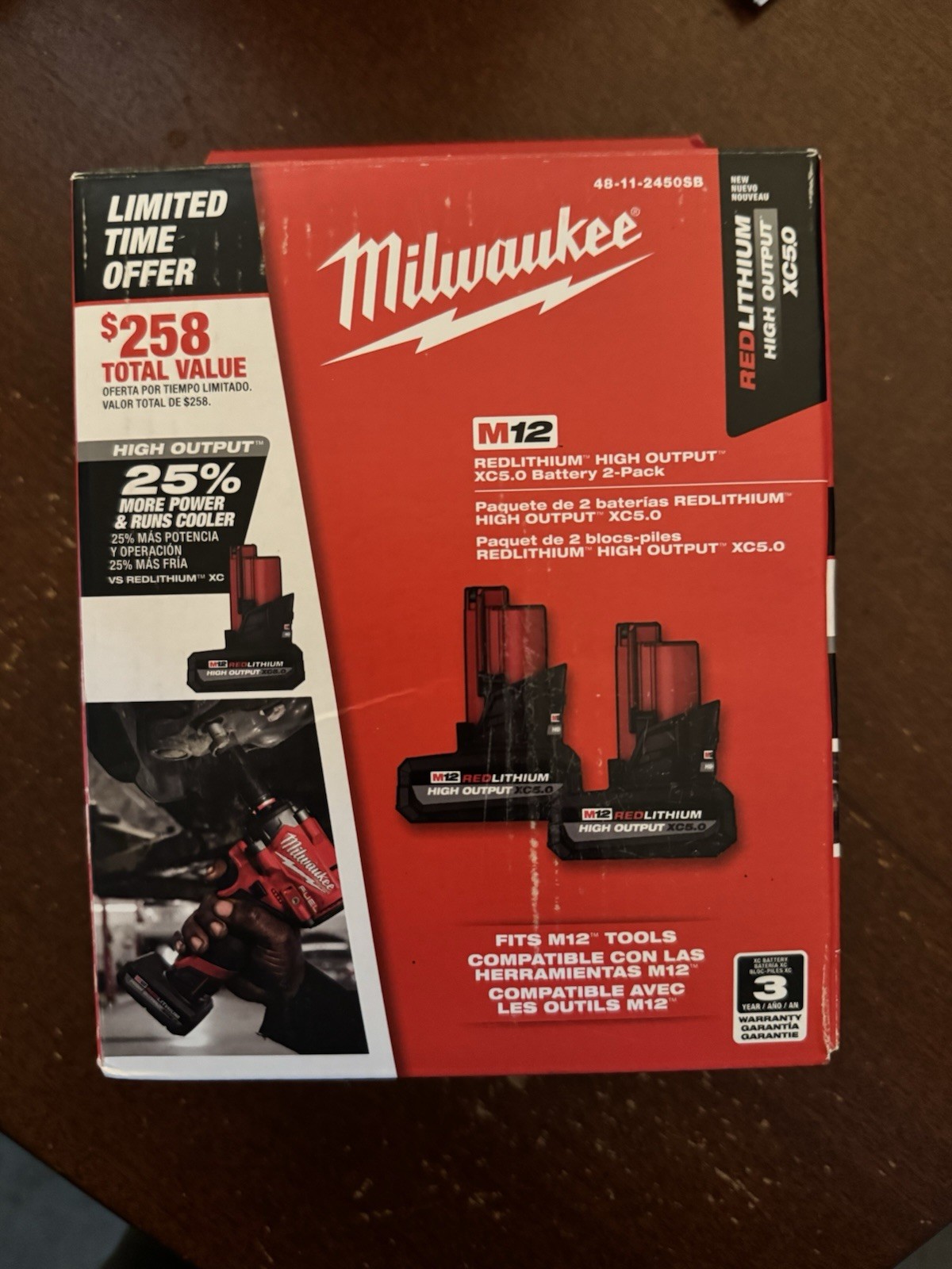 Milwaukee M12 High Output XC5.0 Lithium-Ion Battery Pack - Red (48-11-2450) gallery