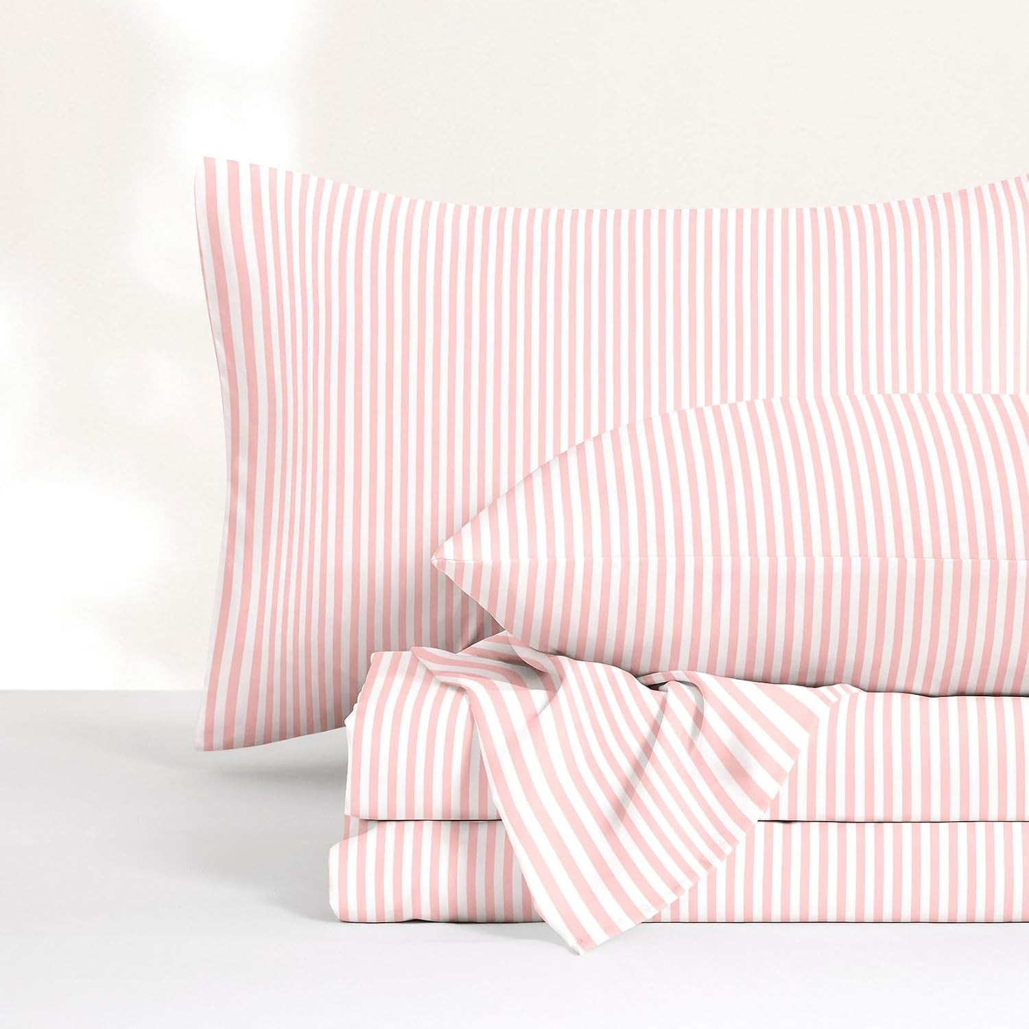 Wake In Cloud - Striped Bed Sheets, 4-Piece Sheet Set, Ticking Vertical Pin Stri gallery