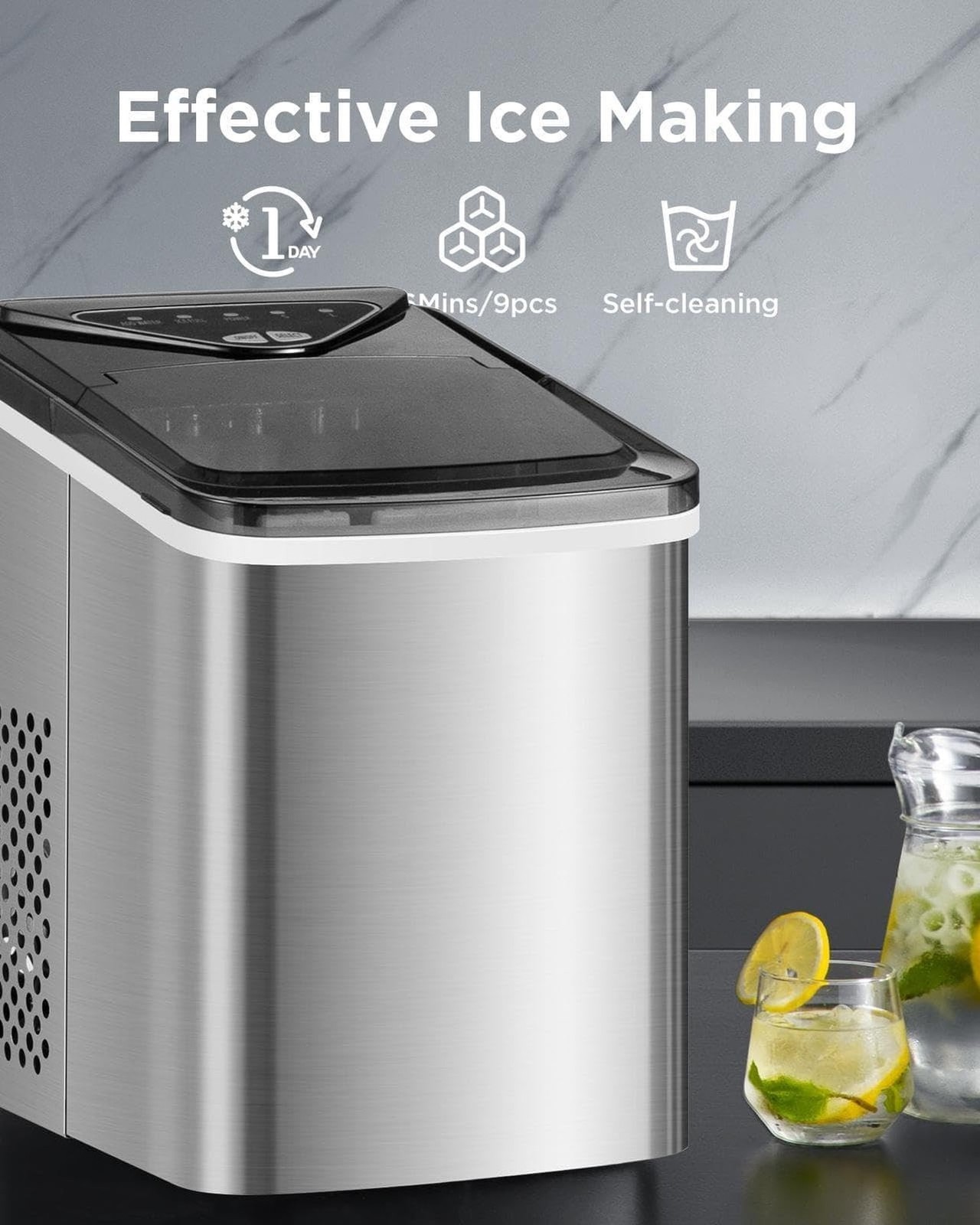 Silonn Countertop Ice Maker, 9 Ice Cubes in 6 Mins, 26 Lbs in 24 Hrs, Compact... gallery