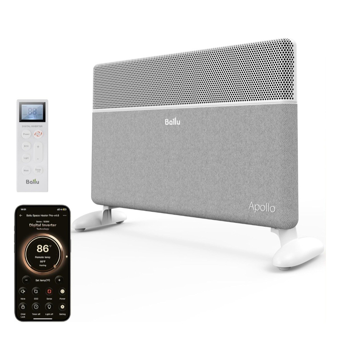 Ballu Apollo Space Heater Pro Digital Inverter WiFi White Fabric 1500W 27in New gallery