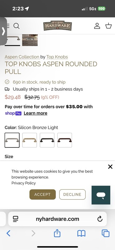 Top Knobs Aspen Rounded Pull 4" Silicon Bronze Light Cabinet Handle NEW! gallery