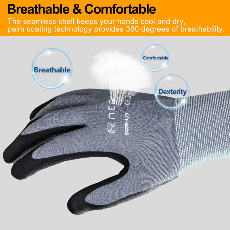 Safety Work Gloves Microfoam Nitrile Coated-3/6/12/36 Pairs,Breathable Nylon Wor gallery