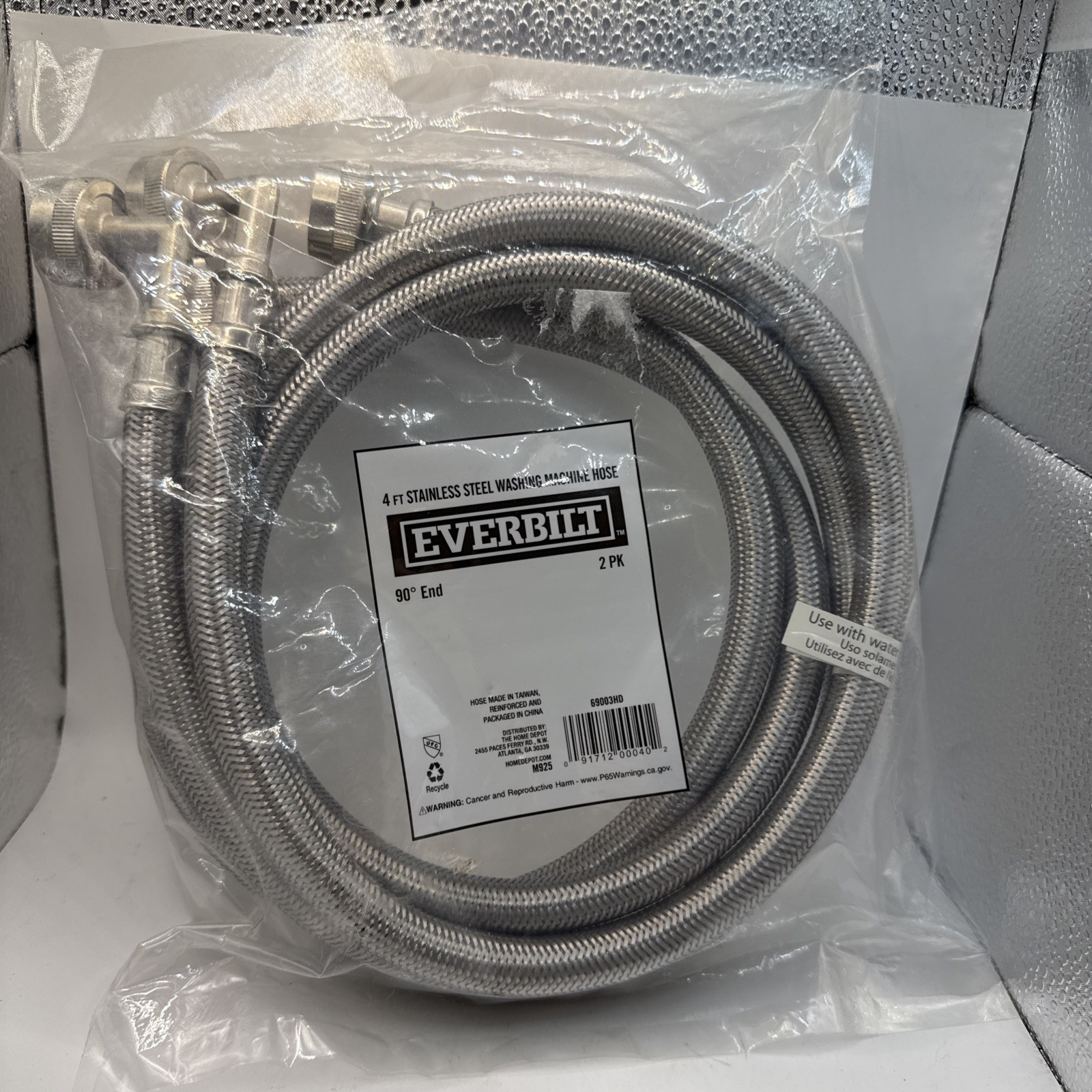 Everbilt 4 ft. Stainless Steel Washing Machine Connector Hoses (2-Pack)- 90* End gallery