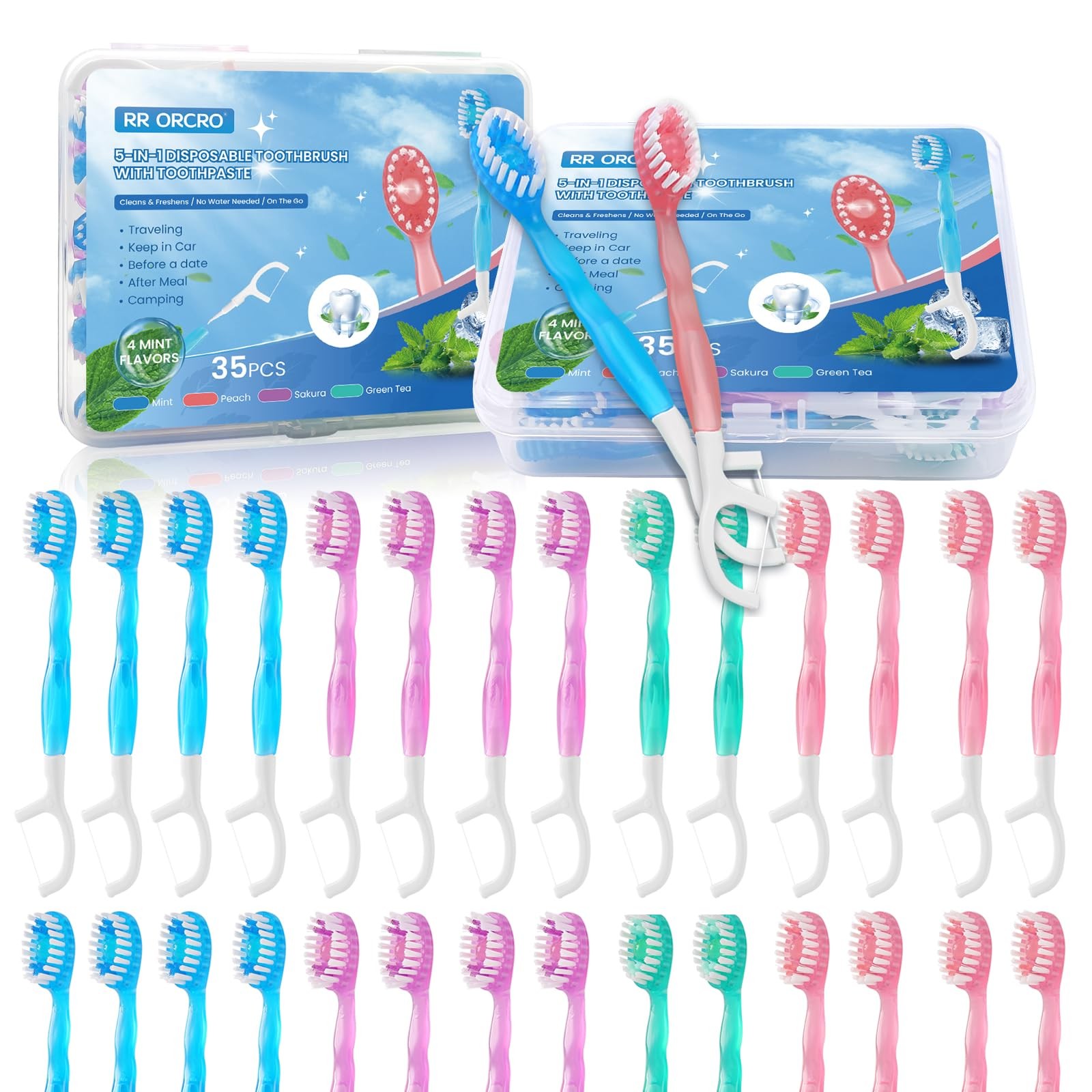 70Pack Mini Disposable Toothbrushes 5-in-1 1 Count (Pack of 70), Blue gallery