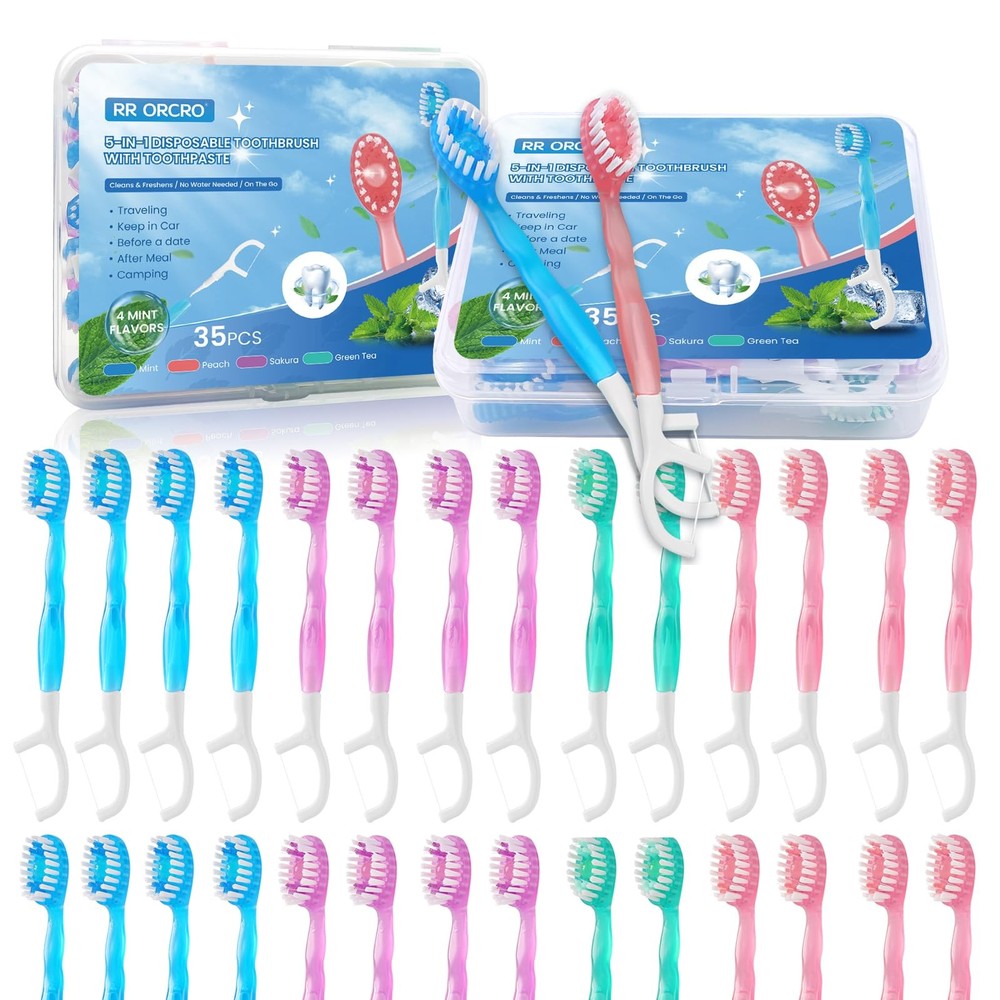 70Pack Mini Disposable Toothbrushes 5-in-1 1 Count (Pack of 70), Blue