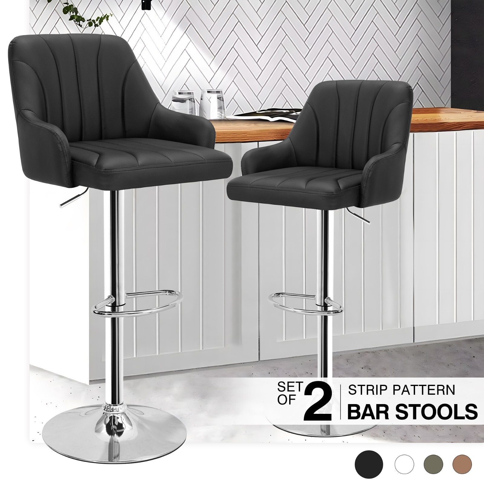 Bar Stools Set of 2 Adjustable Counter Kitchen Dining Swivel Leather Back Chairs gallery