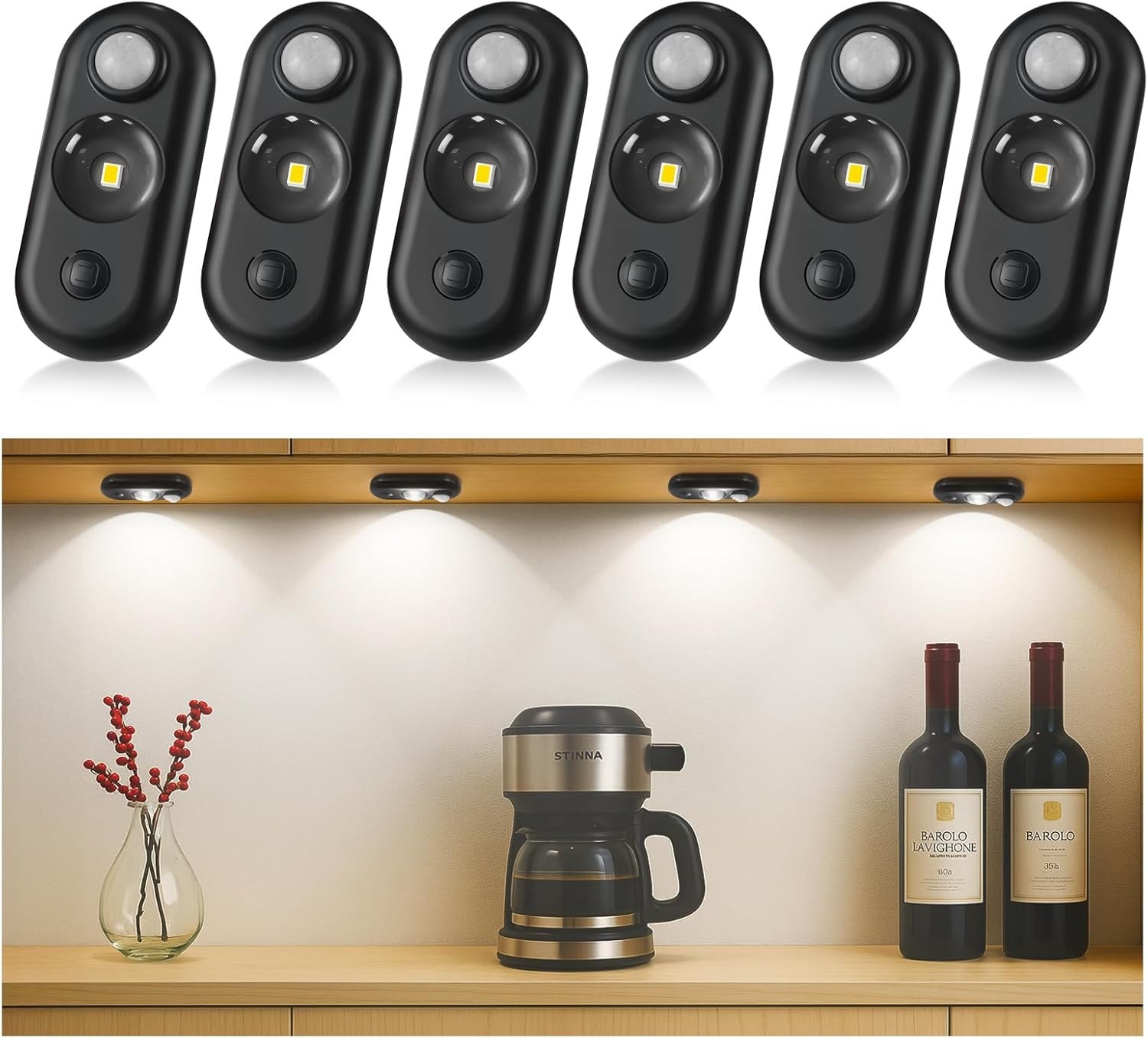 4 Pack Rechargeable LED Sensor Puck Light Under Cabinet Light for Drawer Kitchen gallery