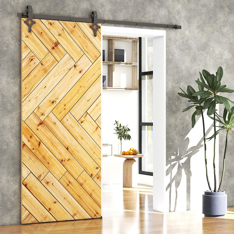 4FT-9FT Sliding Barn Door Hardware Kit Modern Roller for Single Wooden Doors gallery