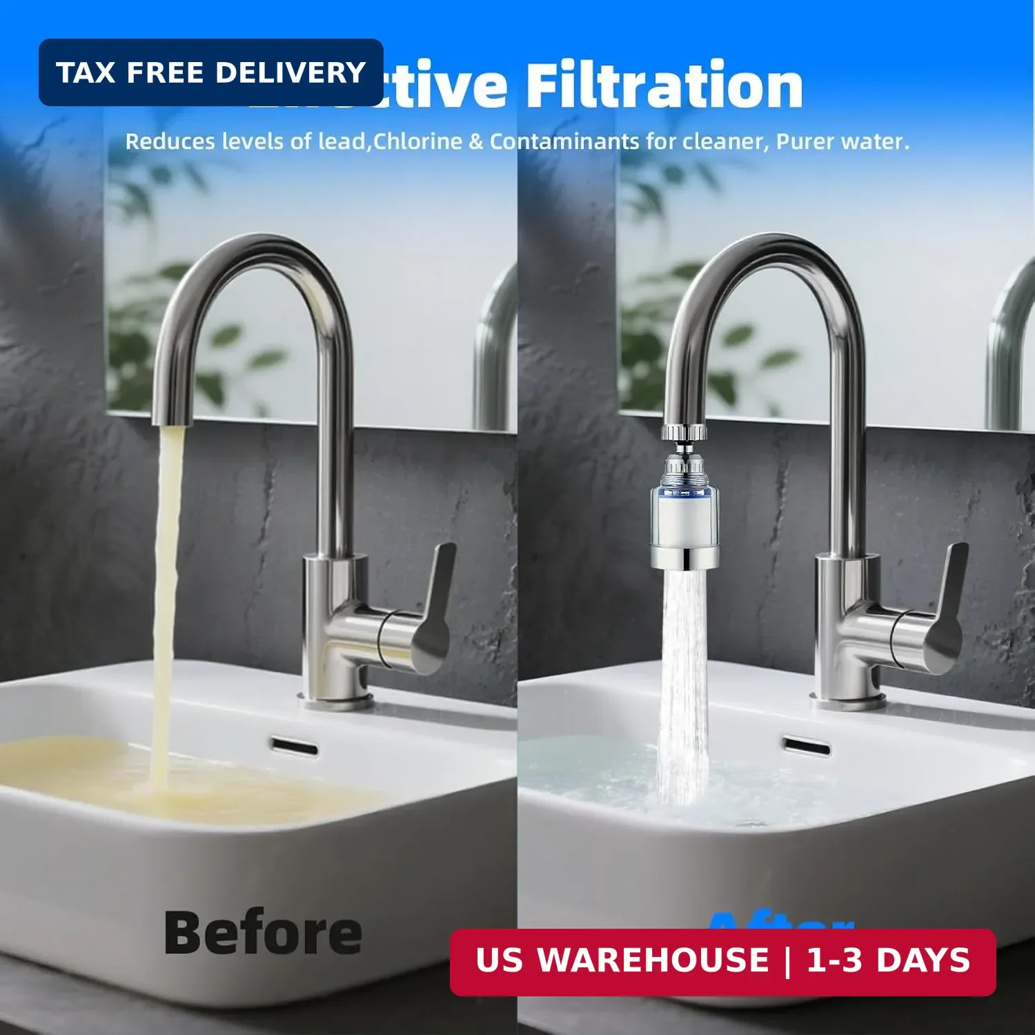 2 Pack Sink Water Filter Faucet, Universal 360 ° Rotating Bathroom Sink Filter, gallery